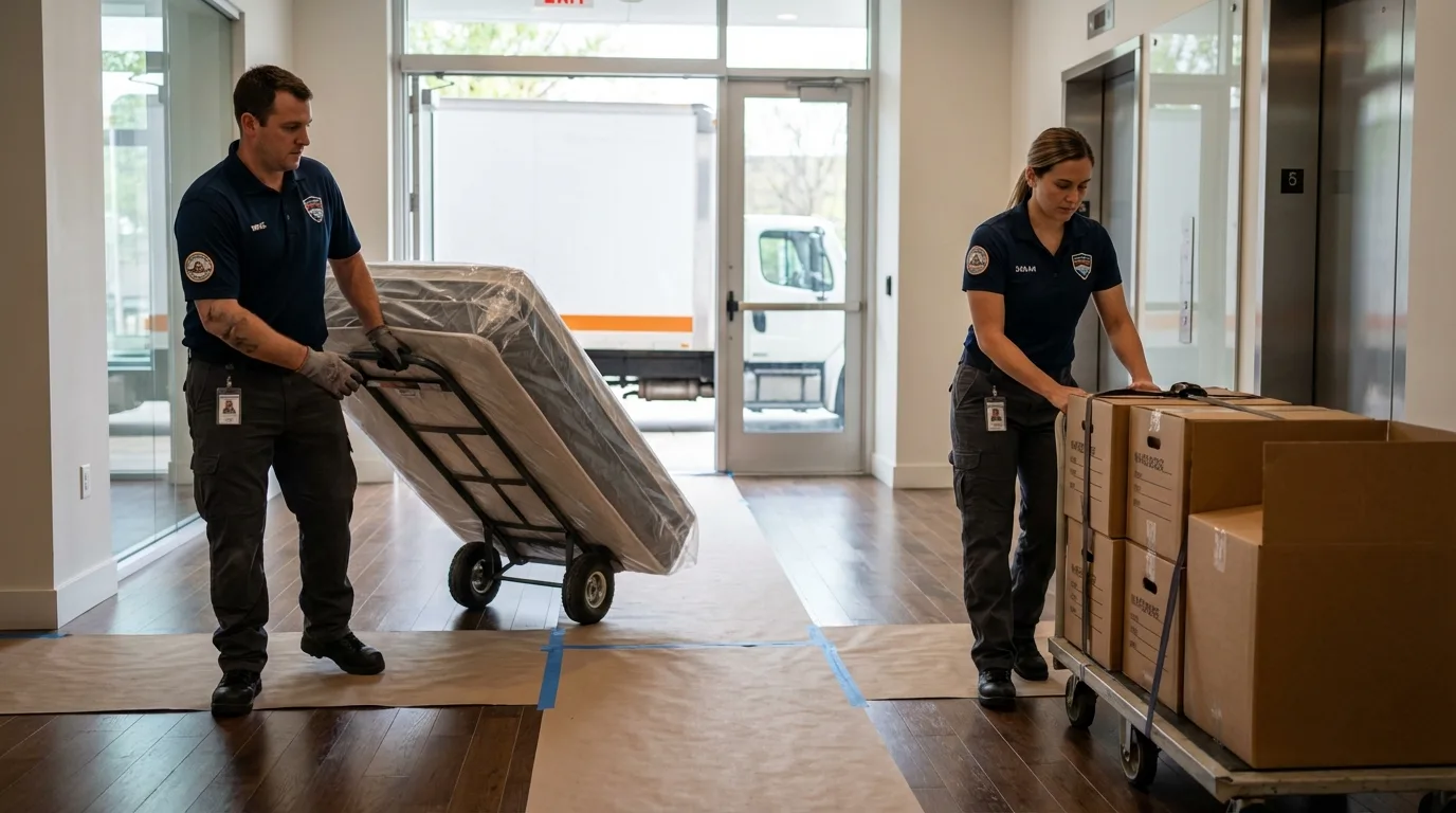 Professional apartment movers loading elevator in Flourtown, PA